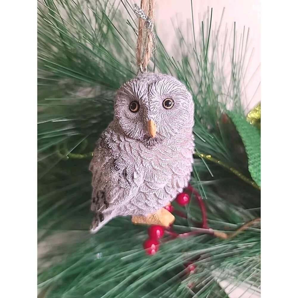 NWT Midwest Gift Black Gray Owl Christmas Ornament Glitter